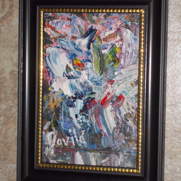 Original Blue Harmony Floral oil painting, 4"x6" - Picture 4 of 5